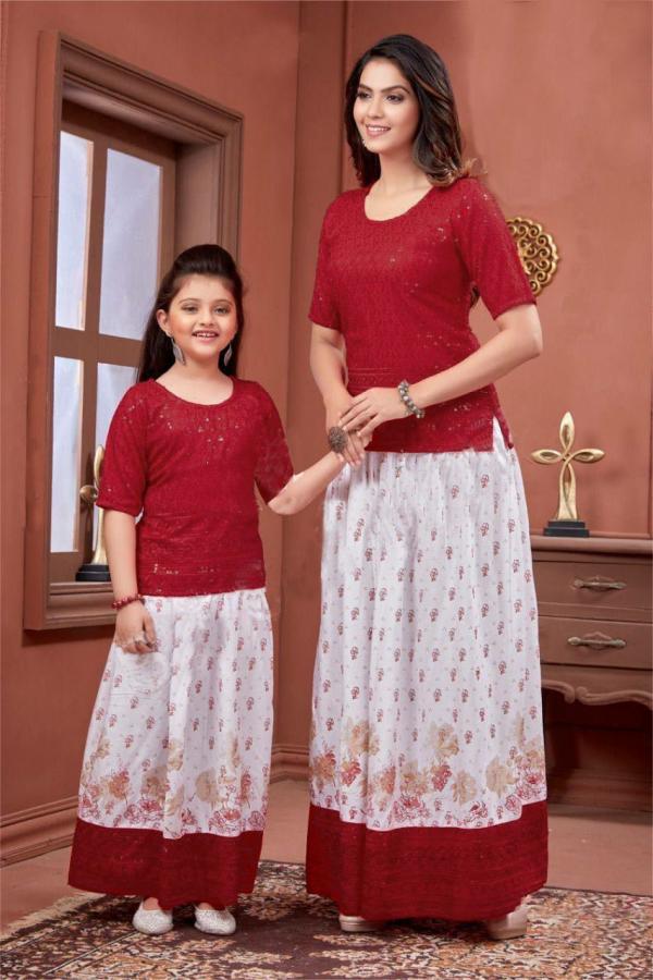 Lovely 01 Mother Daughter Combo Kurti With Skirt Collection